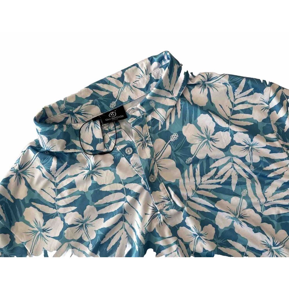 NEW GreenSide LARGE‎ Performance Golf Polo BLUE FLORAL Shirt Mens Lightweight